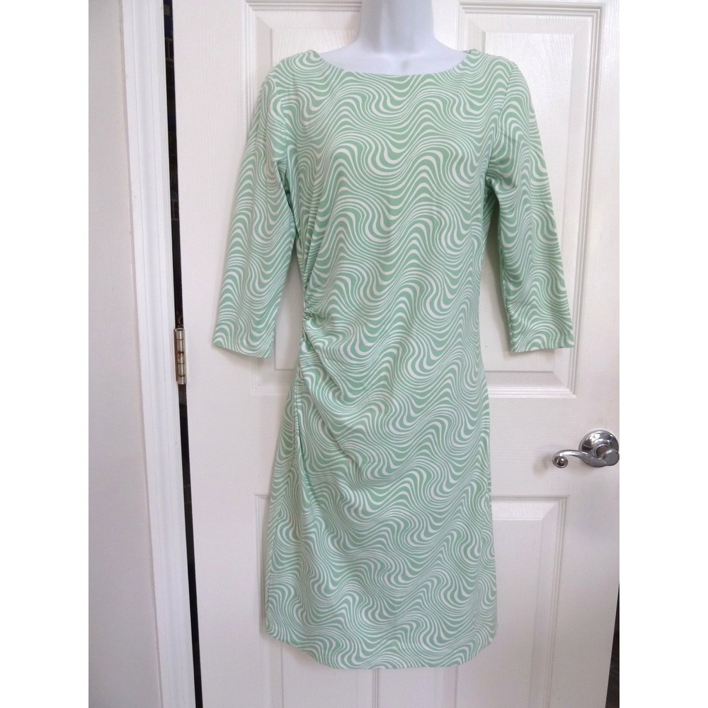 J. MCLAUGHLIN Small Catalina Cloth Retro Geometric Sheath Dress Mint Green White